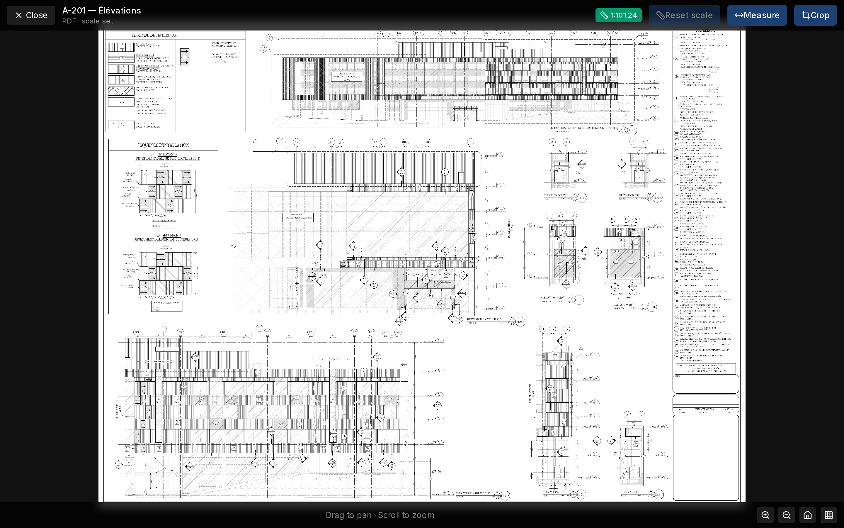 Plan references page: an uploaded shop drawing with its scale calibration